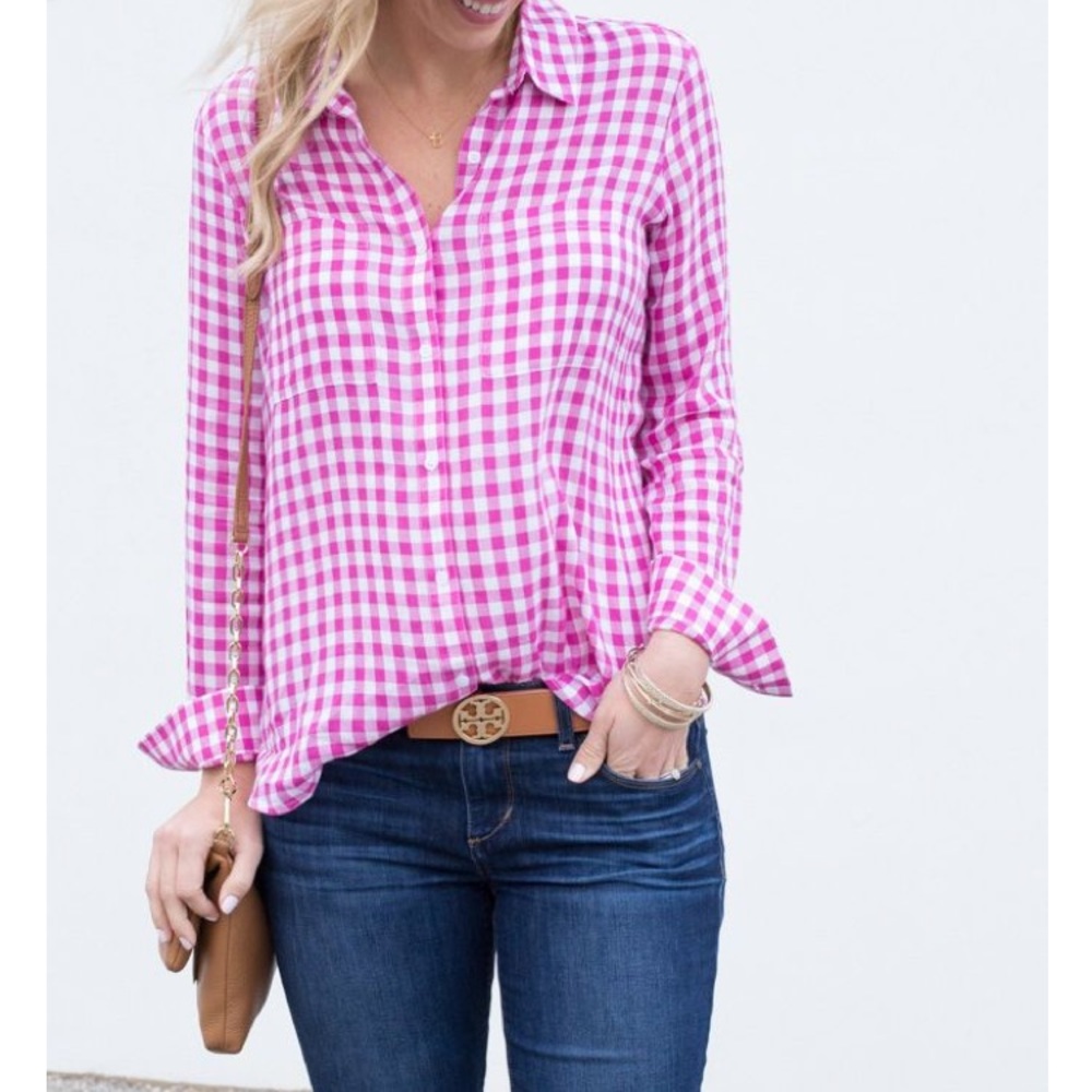 J crew plaid pink light button down 8